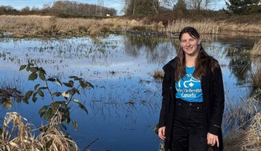 Megan Goard of Ducks Unlimited Canada at a restoration area in Surrey&rsquo;s Serpentine Wildlife Management Area, where the non-profit is highlighting its efforts for Invasive Species Awareness Week. (Grace McLeod/Peace Arch News)