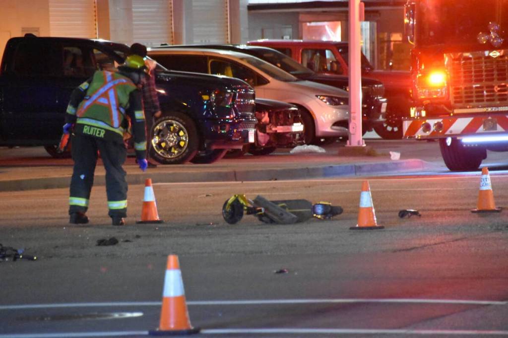 A scooter rider was taken to hospital with non-life threatening injuries after a crash on the Surrey-Langley border Wednesday night (Feb. 25). (Curtis Kreklau photo)