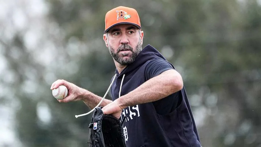 Detroit Tigers pitcher Justin Verlander practices during spring training in Lakeland, Fla. on Wednesday, Feb. 11, 2026.