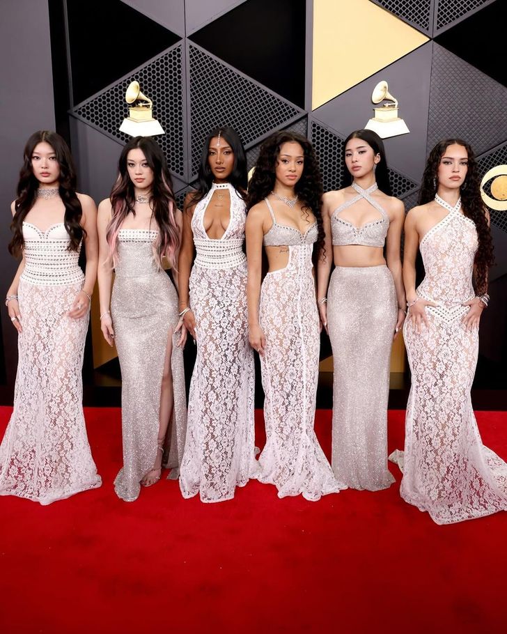 Members of girl group KATSEYE, from left, Yoonchae, Megan, Lara Raj, Manon, Sophia and Daniela. Captured from KATSEYE's Instagram