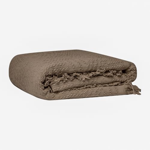 Glory Season 100% Cotton Throw Blanket in Brown Jacqard Weave Fabric With Fringe Soft All Season Cover for Bed Couch and Living Room Sofa,chair 50x60 Inches