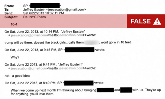 A screenshot of the fake email thread with a 'False' red label