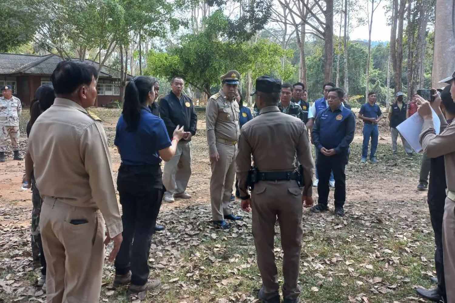 Nakhon Ratchasima governor Anupong Suksomnit inspects the elephant attack scene on Monday. Prasit Tangprasert