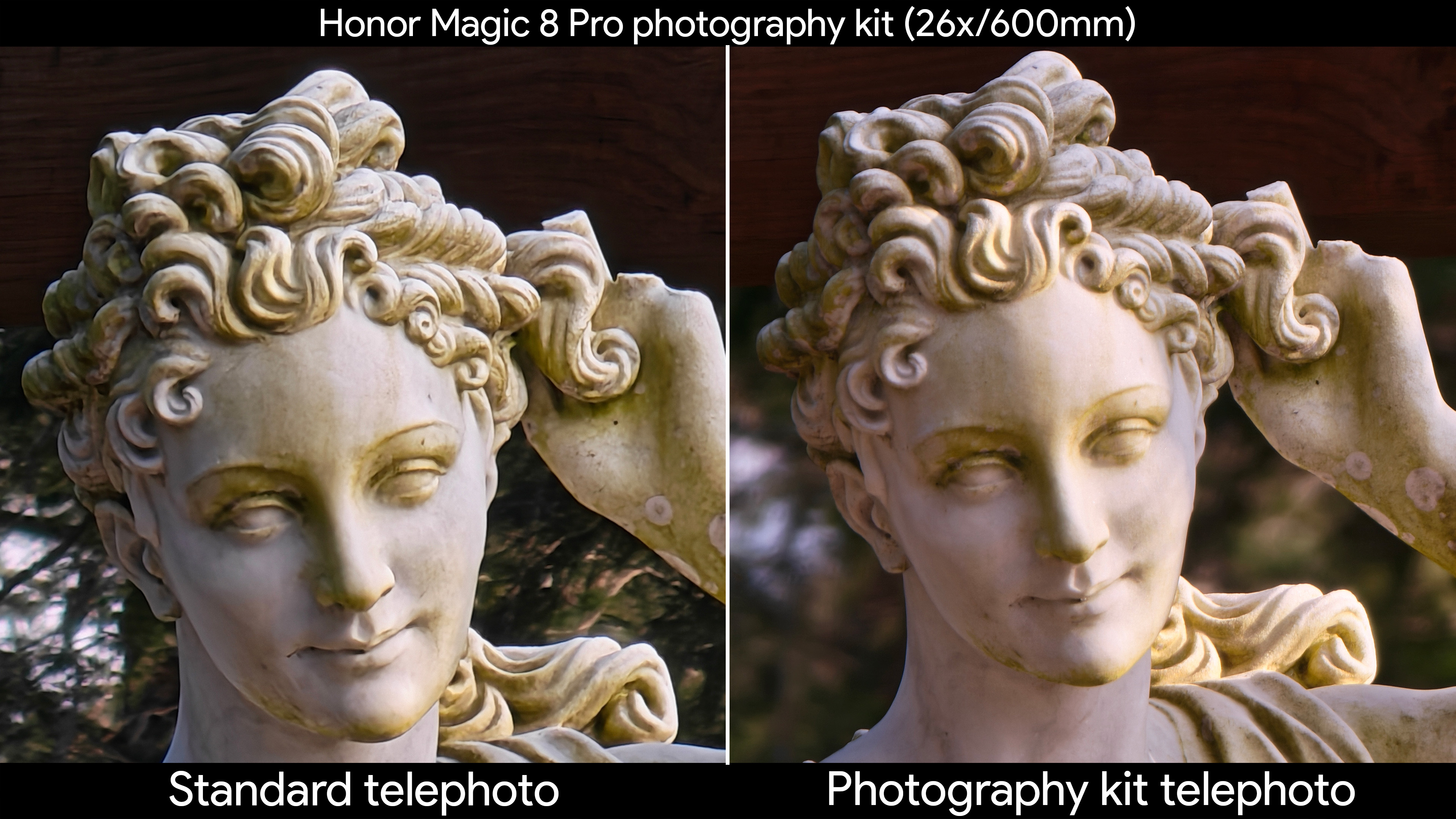 Taking a portrait shot of the Diana statue to compare the Honor Magic 8 Pro's built-in telephoto lens with the official photography kit's telephoto extender
