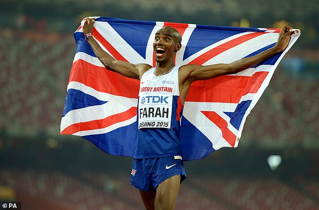 Sir Mo celebrated with a Union Jack flag after winning the Men's 10,000metres at the 2015 World Championships in Beijing