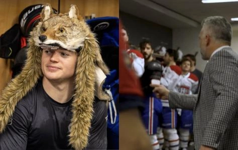 Cole Caufield and Martin St-Louis