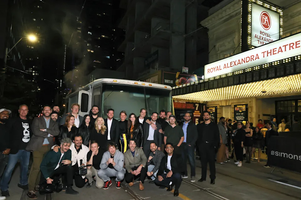 TORONTO, ONTARIO - SEPTEMBER 04: Cast and crew including Mark Hussey, Matt Greyson, Conor Fisher, Jared Raab, Luca Tarantini, Robert Upchurch, Lou Gatti, Matt Johnson, Jay McCarrol, Tristan Zerafa and Ayush Joy attend the premiere of 