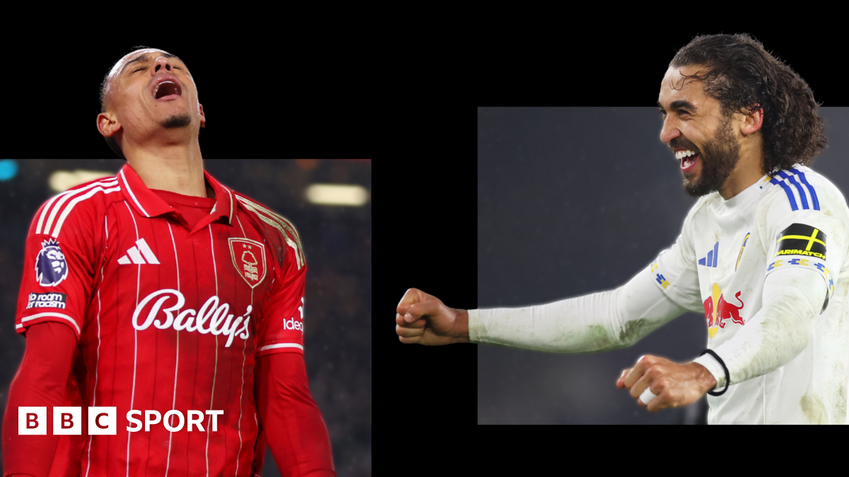 A graphic of Premier League players from every team in the division in 2025-26 season, with the Premier League trophy in front of them.