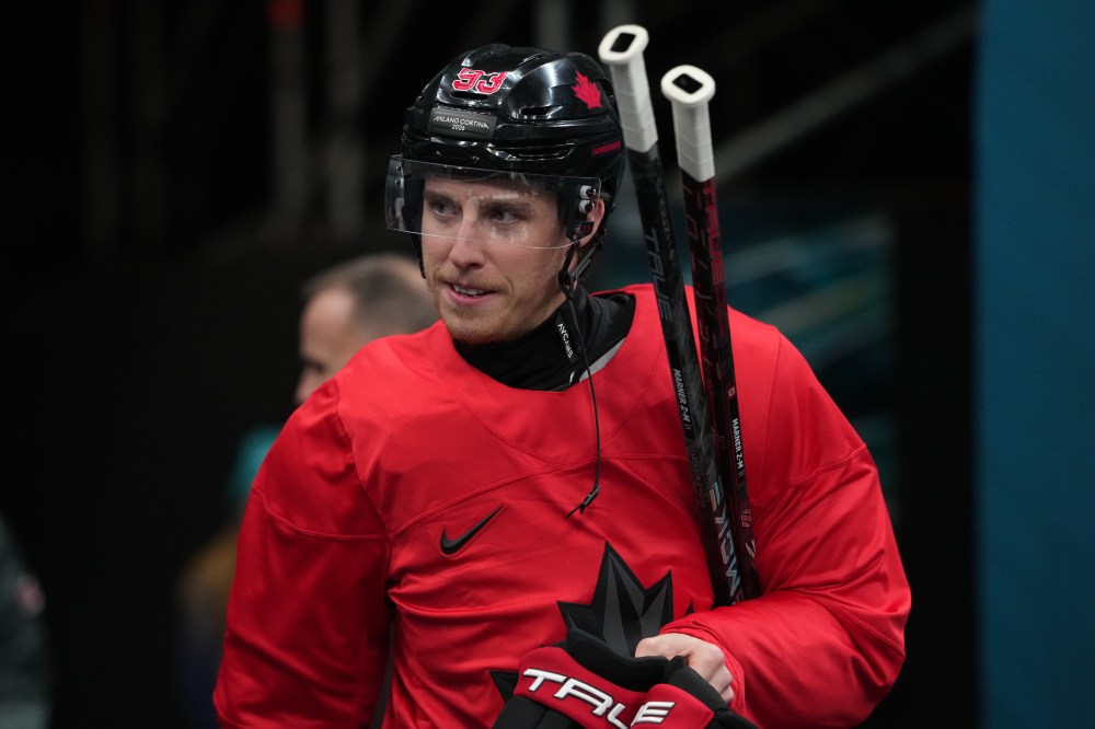 Canada's Mitch Marner arrives for men's ice hockey practice at the 2026 Winter Olympics, in Milan, Italy, Sunday, Feb. 8, 2026. (AP Photo/Carolyn Kaster)