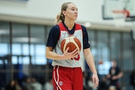Paige Bueckers looks on during a training camp for the U.S women's national basketball team,...