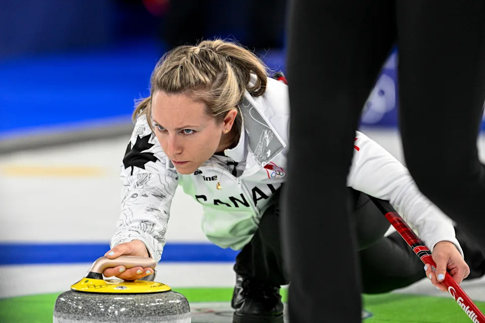 Canada's Rachel Homan competes in the curling women's round robin between Sweden and Canada during the Milano Cortina 2026 Winter Olympic Games at the Cortina Curling Olympic Stadium in Cortina d'Ampezzo on February 17, 2026. (Photo by Tiziana FABI / AFP via Getty Images)