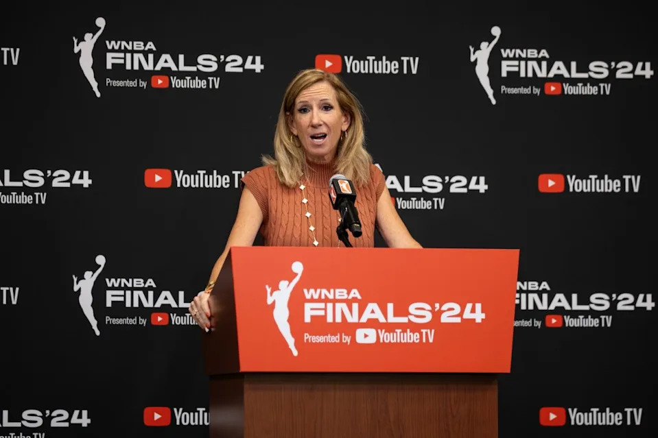 WNBA Commissioner Cathy Engelbert speaks to media prior to Game 1 of the 2024 WNBA Finals at Barclays Center. Michelle Farsi/New York Post