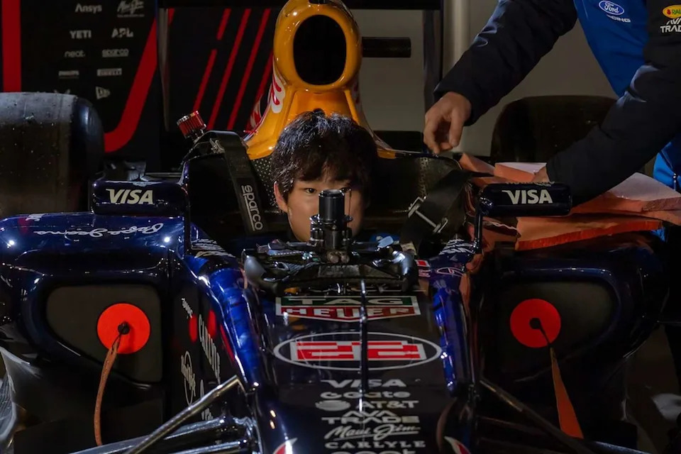 Red Bull's test and reserve driver Yuki Tsunoda prepares for the Red Bull Showrun on Friday, Feb. 20 in San Francisco. (Chris Partin/Special to SFGATE)
