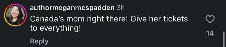 Instagram comment under Isabelle Weidemann's gold medal win reaction video. (Image screen grab: @authormeganmcspadden/Instagram)