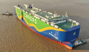 China’s first independently developed ultra-large methanol dual-fuel roll-on/roll-off (ro-ro) ship begins its maiden voyage in Nantong, East China’s Jiangsu Province, on December 8, 2025. With a capacity equivalent to 9,300 cars and 78,400 square meters of deck space, the ship will carry new-energy vehicles to Europe. Photo: VCG