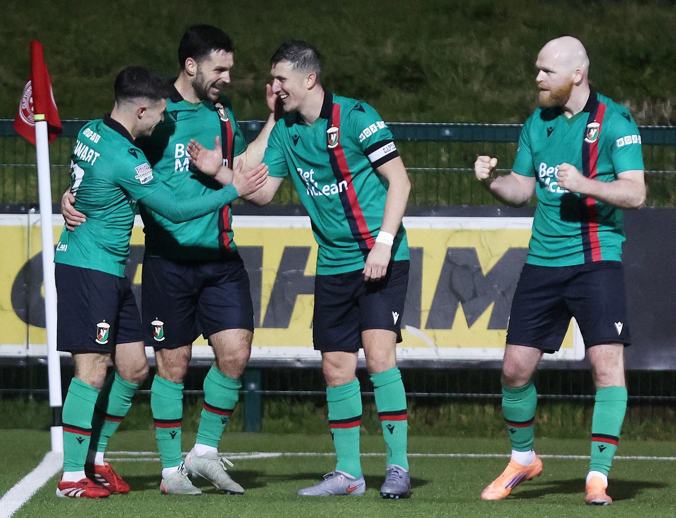 Jordan Stewart celebrates the Glens fourth strike