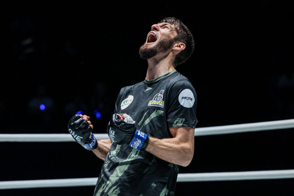 Russian Muay Thai fighter Asadula Imangazaliev celebrates his win