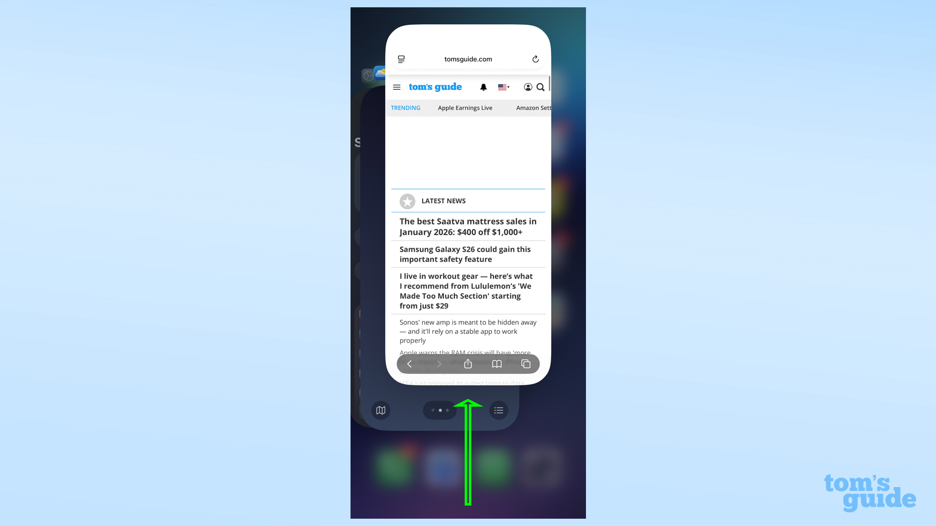 A graphic representing closing the Safari app