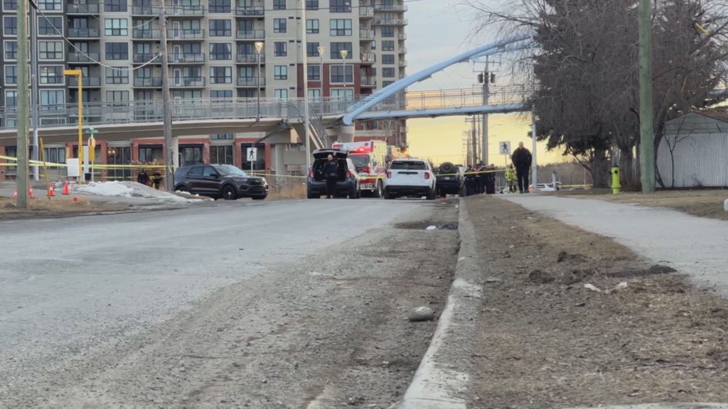 The scene after a collision on Hull Avenue and Horton Road SW in Calgary on Sunday, Feb. 15, 2026