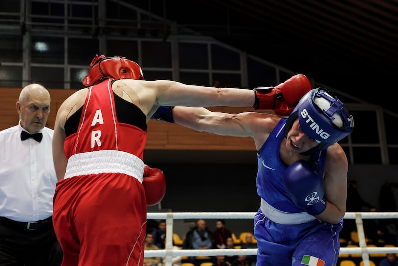 Ireland’s Grainne Walsh (blue) in action against Armenia’s Elida Kocharyan. Photograph: Inpho