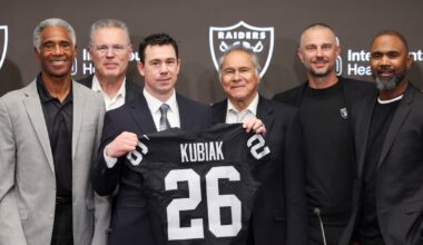 Las Vegas Raiders introduce new coach Klint Kubiak with a nod to their storied past