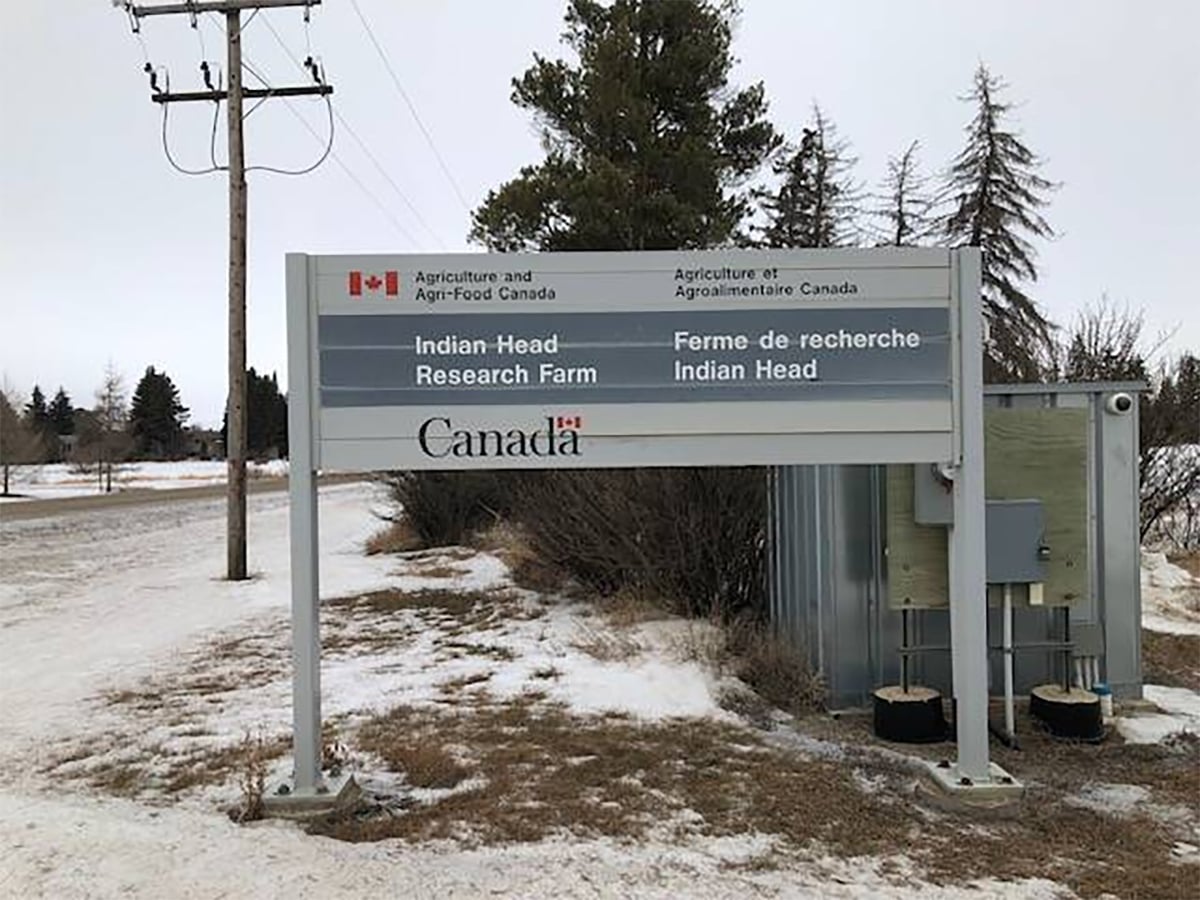 The sign at the entrance to the Indian Head Research Farm.