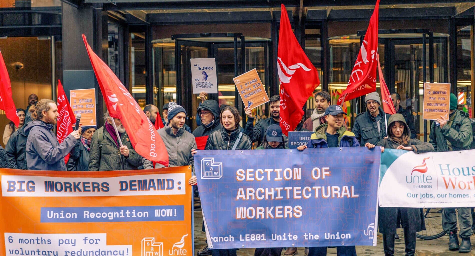 Bjarke Ingels Group workers demonstrate at London office against mass layoffs