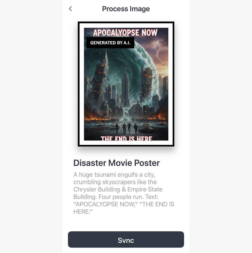A screen shot of the image process of syncing an A.I image for the Switchbot Art Frame.