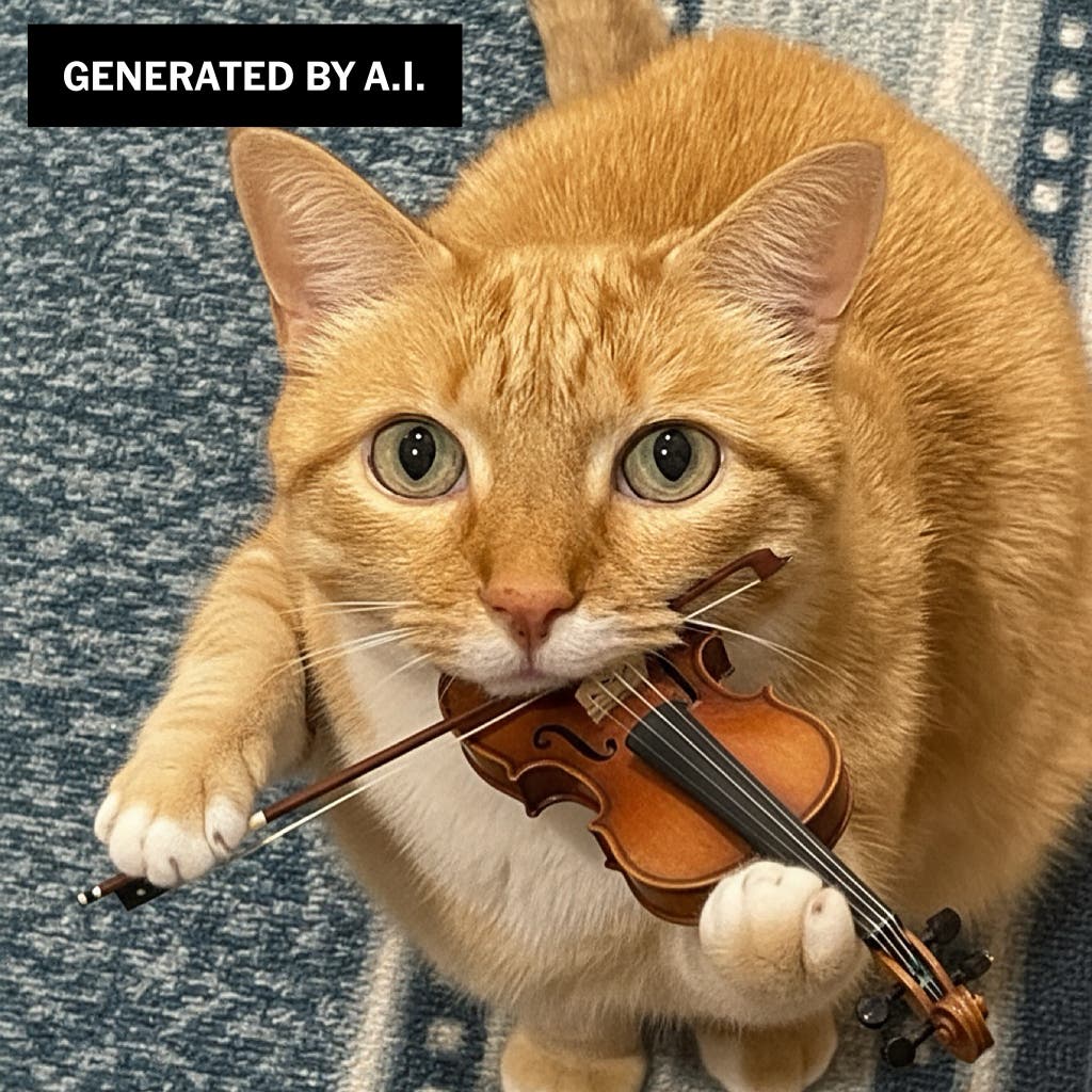 An A.I generated image of a cat playing a violin.