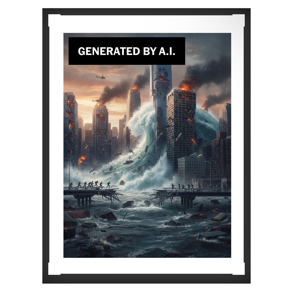 An image of the Switchbot frame generating a disaster movie poster.