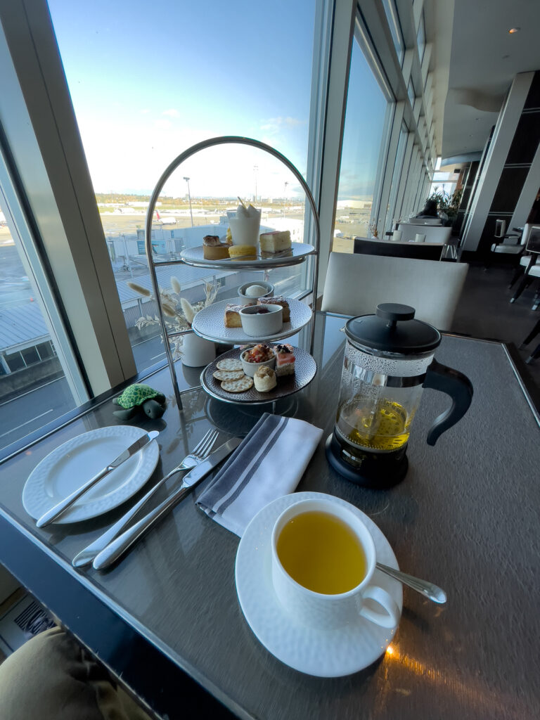 High Tea is served on a table in the Fairmont Vancouver Airport hotel. 