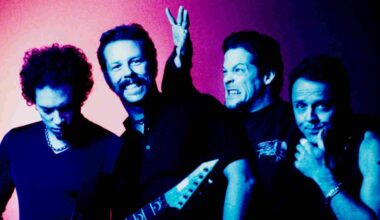 Metallica posing for a photograph in 1996