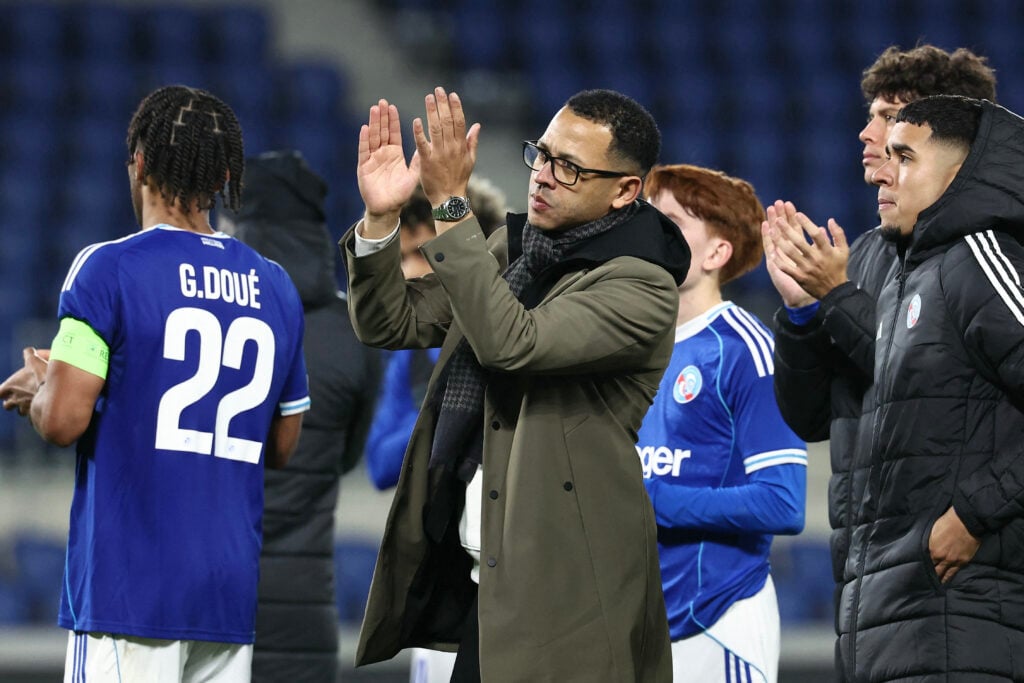 Strasbourg's British head coach Liam Rosenior reacts