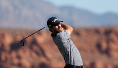 ST GEORGE, UTAH - OCTOBER 26: Sam Ryder of the United States plays his shot from the fourth tee during the final round of the Bank of Utah Championship 2025 at Black Desert Resort on October 26, 2025 in St George, Utah. (Photo by Mike Mulholland/Getty Images)