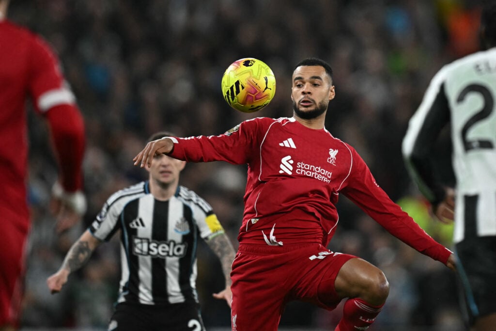 Cody Gakpo controls the ball during Liverpool's Premier League match against Newcastle United at Anfield.