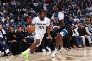 MEMPHIS, TN - FEBRUARY 2: Cedric Coward #23 of the Memphis Grizzlies drives to the basket during the game against the Minnesota Timberwolves on February 2, 2026 at FedExForum in Memphis, Tennessee. NOTE TO USER: User expressly acknowledges and agrees that, by downloading and or using this photograph, User is consenting to the terms and conditions of the Getty Images License Agreement. Mandatory Copyright Notice: Copyright 2026 NBAE (Photo by Joe Murphy/NBAE via Getty Images)