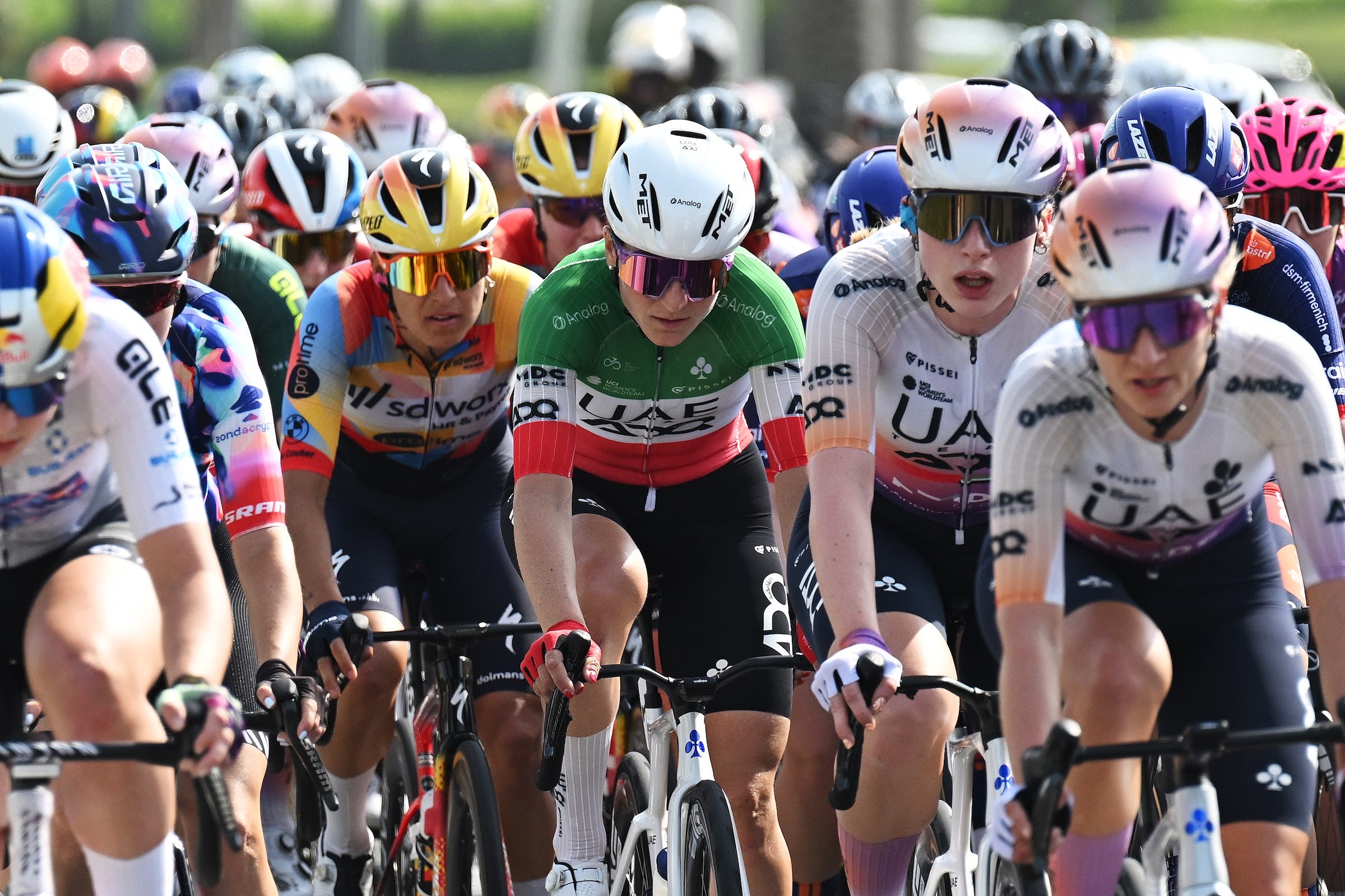 Elisa Longo Borghini (UAE Team ADQ) competes during the 4th UAE Tour Women 2026, Stage 3 a 145km stage from Abu Dhabi TeamLab Phenomena to Abu Dhabi Breakwater on February 07, 2026 in Abu Dhabi, United Arab Emirates. (Photo: Tim de Waele/Getty Images)