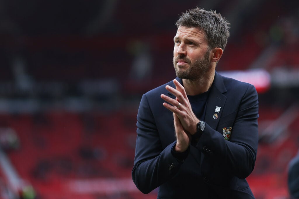 Michael Carrick prior to the Premier League match between Manchester United and Tottenham Hotspur at Old Trafford in 2026 in Manchester, England.