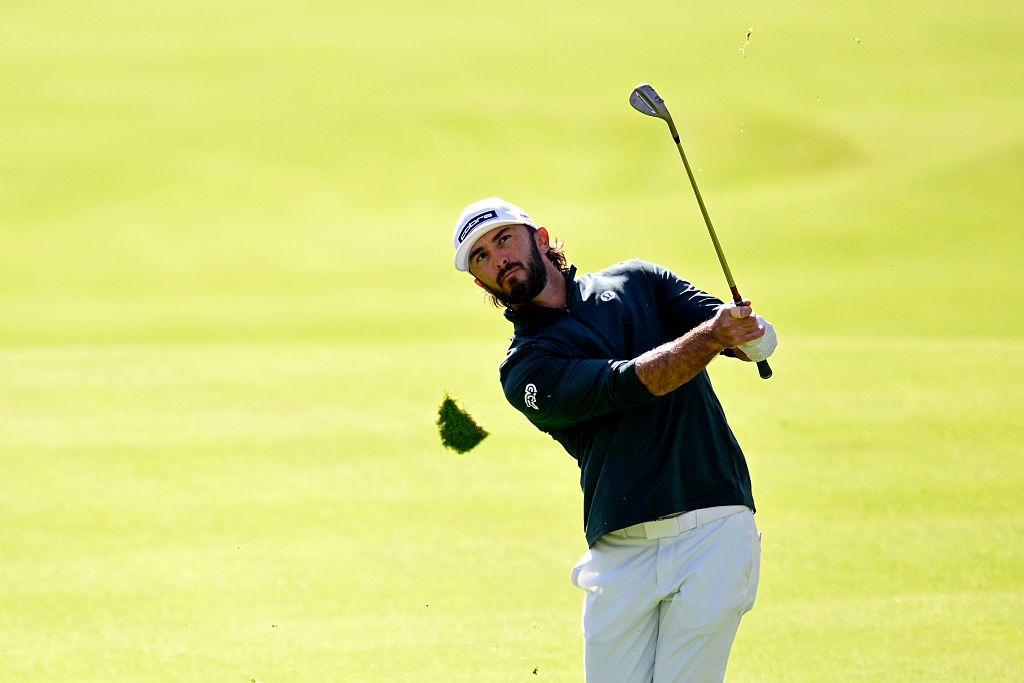 PACIFIC PALISADES, CALIFORNIA - FEBRUARY 20: Max Homa of the United States plays a shot on the eighth hole during the second round of The Genesis Invitational 2026 at Riviera Country Club on February 20, 2026 in Pacific Palisades, California.