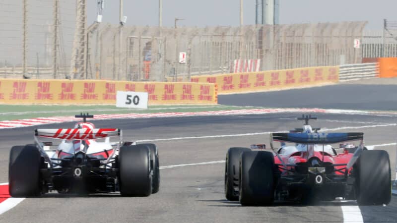 Haas and Ferrari car side by side in 2026 F1 testing