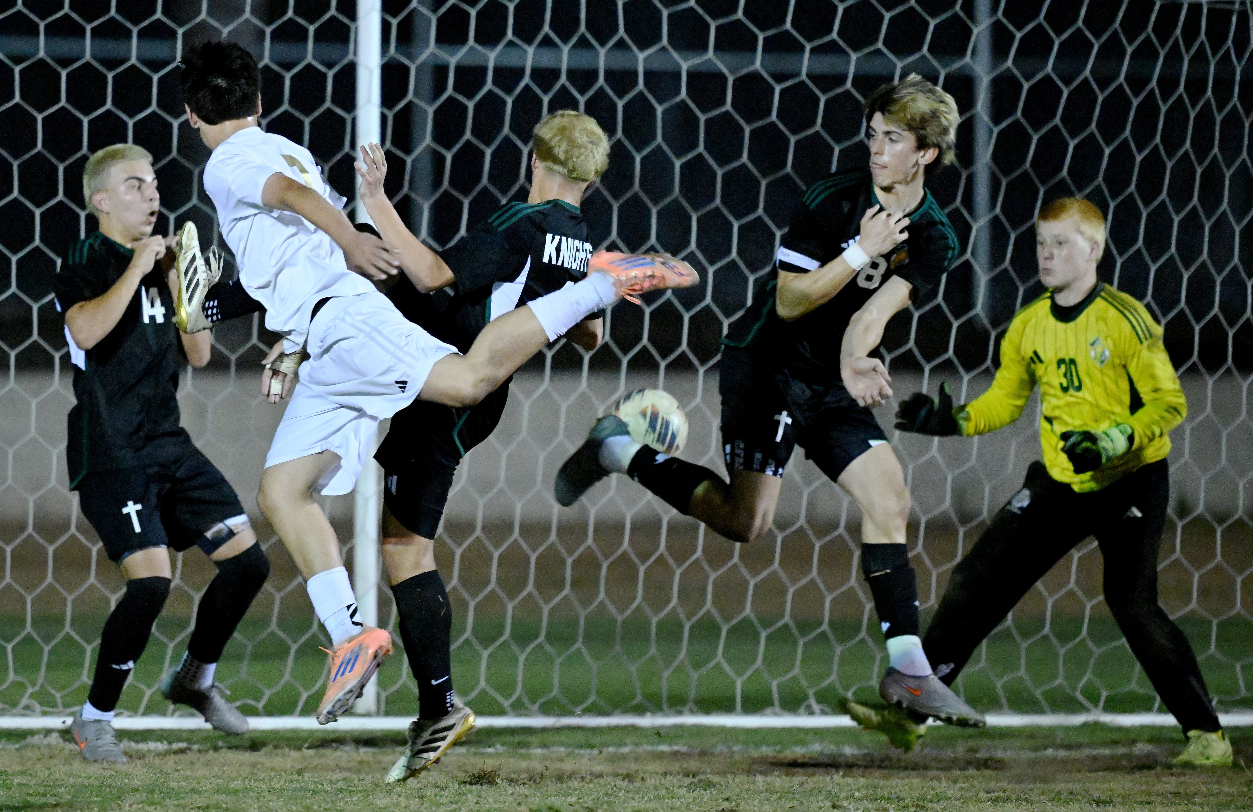Animo Leadership forward Christopher Sanchez (9) puts the header past...