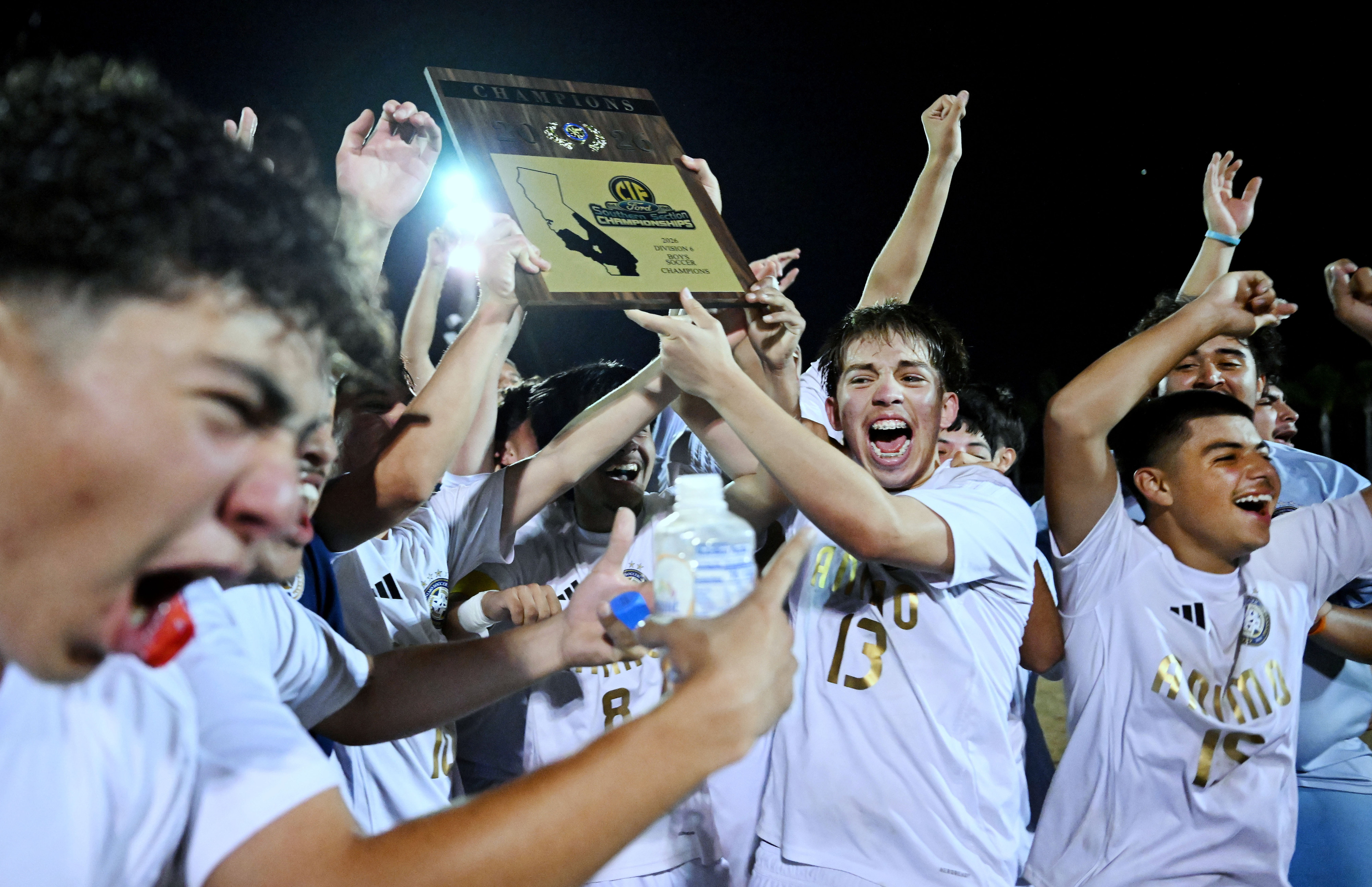 Animo Leadership players celebrate with the CIF Southern Section Division...