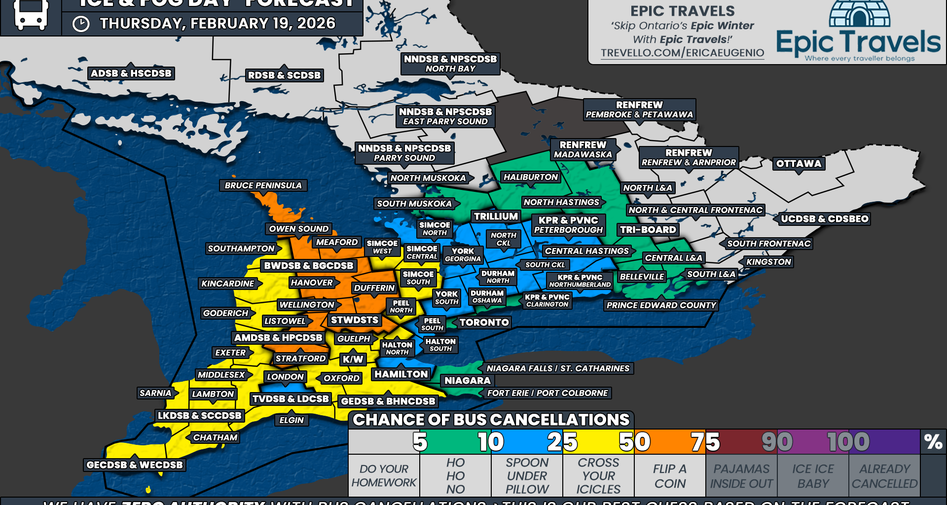 Persistent Freezing Drizzle Could Prompt Another Day of School Bus Cancellations in Southern Ontario on Thursday