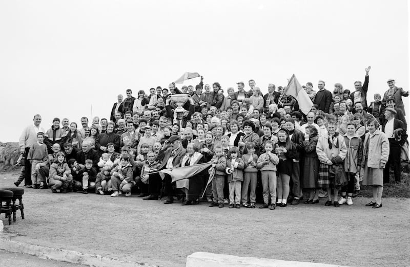 The Sam Maguire cup visits Tory Island following Donegal’s win over Dublin in 1992