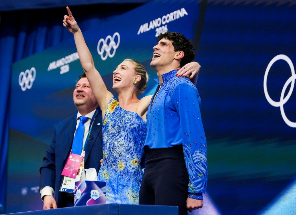 Piper Gilles and Paul Poirier celebrate