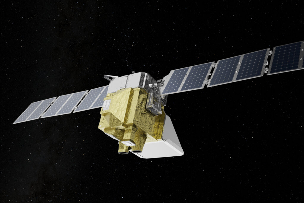 A digital model of the Environmental Defense Fund’s MethaneSAT. Credit: MethaneSAT