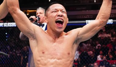 Kyoji Horiguchi celebrates after a win at UFC Qatar