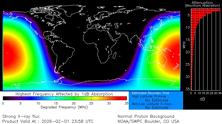 map showing where strong radio blackouts occurred during the X8.3 solar flare eruption.