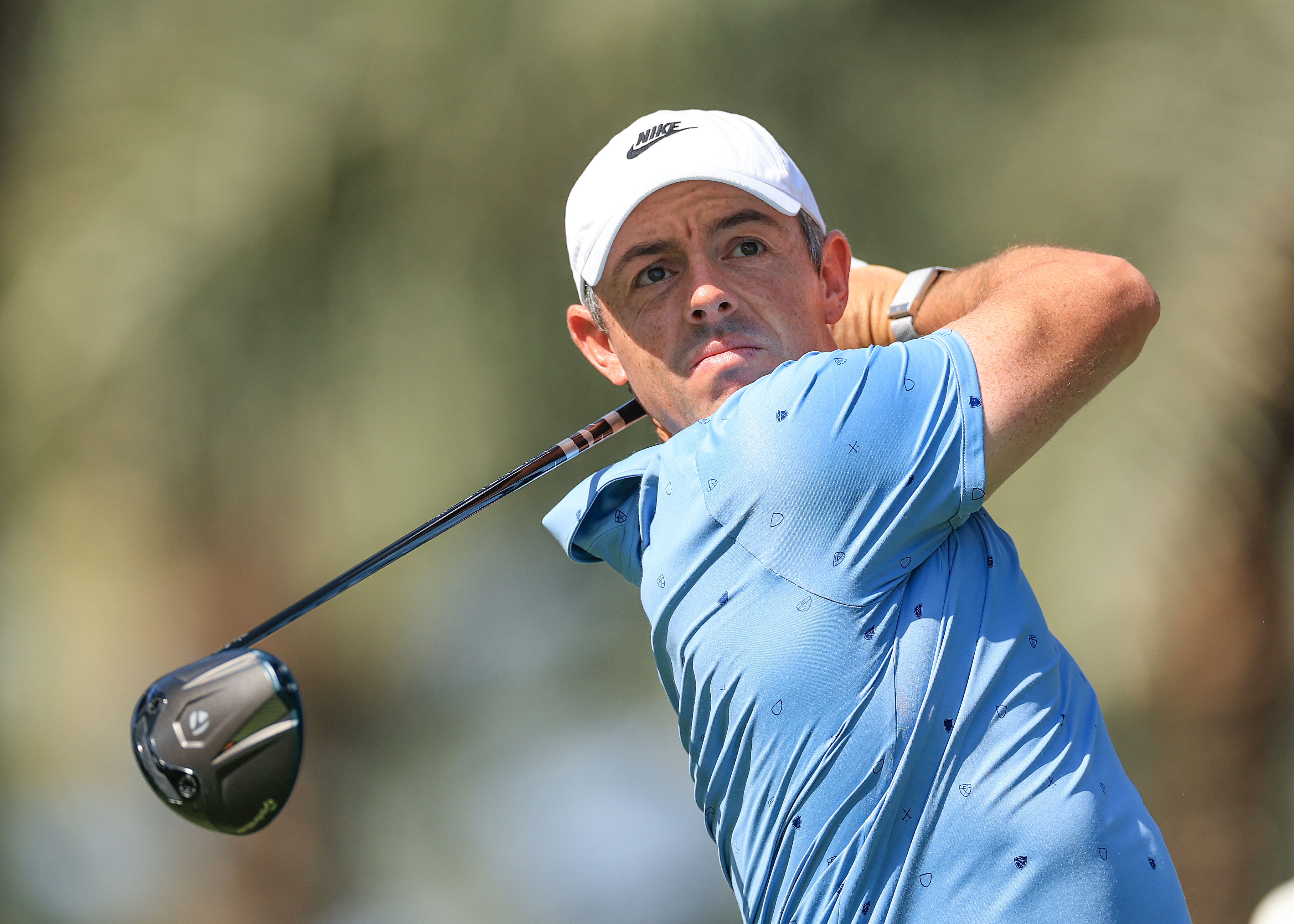 Rory McIlroy hits a driver off the tee