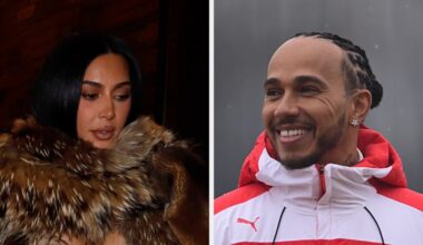 Kim Kardashian And Lewis Hamilton At Super Bowl LX